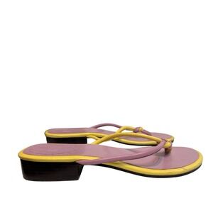 Vintage GAP Women's Pink & Yellow Leather Thong Sandals Size 8 Cute Summer Shoes
